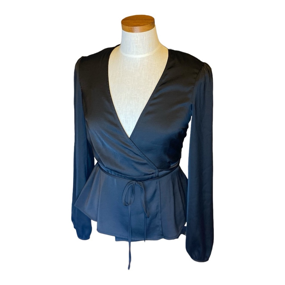 Black satin wrap blouse